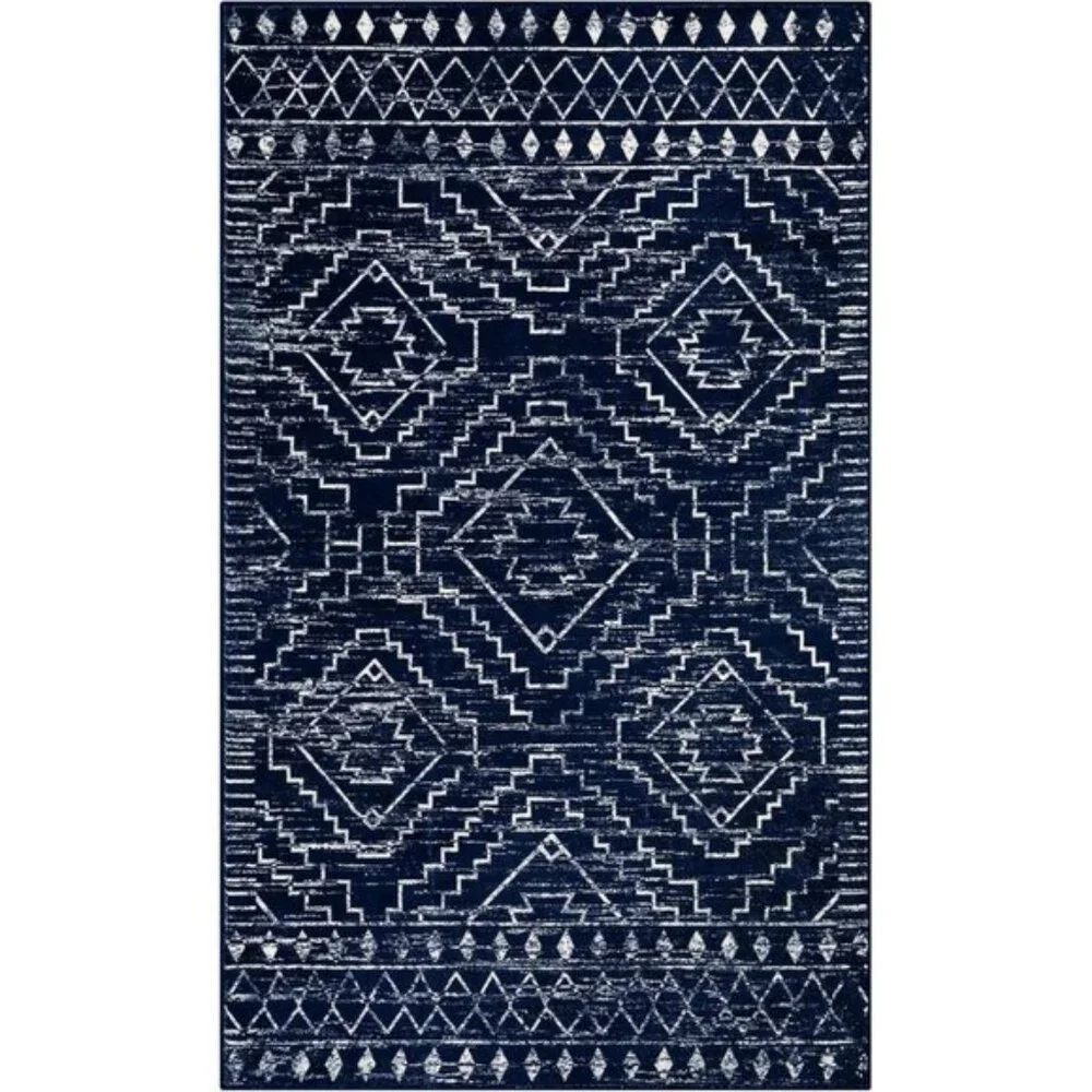 New 3x5 Blue Moroccan Rug, Washable Non-Slip Geometric Carpet for Entry & Home